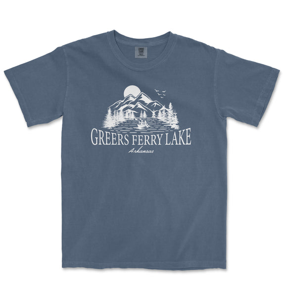 a blue t - shirt with the words greens ferry lake on it
