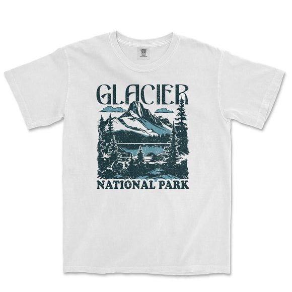 a white t - shirt that says glacier national park