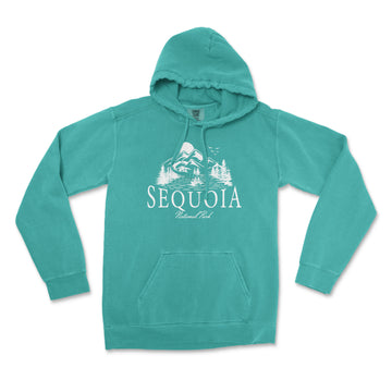 a turquoise hoodie with a white sequja on it
