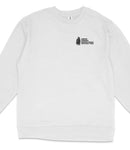 A white long-sleeved shirt with a small black logo on the left side.