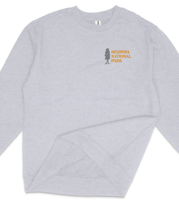 A gray sweatshirt with the text "SEQUOIA NATIONAL PARK" printed on the front.