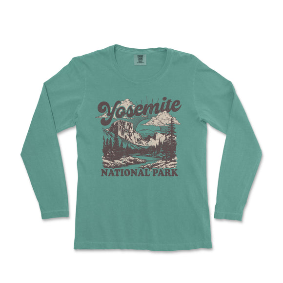 a women's long sleeve shirt with the slogan yosemite national park