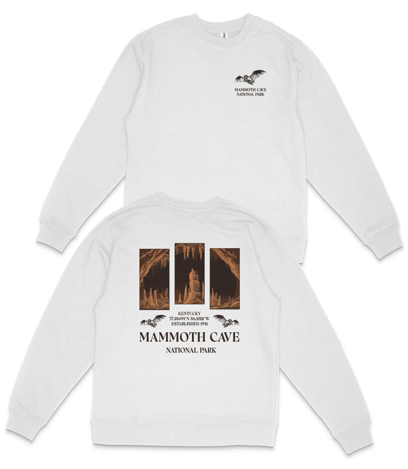 a white long-sleeved shirt with a graphic design and text on the back.
