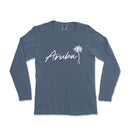 a blue shirt with the word aruba written in white