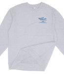 A gray long-sleeved shirt with a blue logo on the left side.