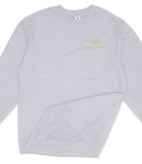 A gray long-sleeved shirt with a green logo on the left side.