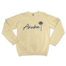 a cream sweatshirt with a palm tree and the word aruba on it
