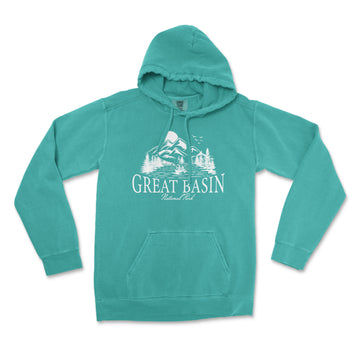 a green sweatshirt with the great basin logo on it