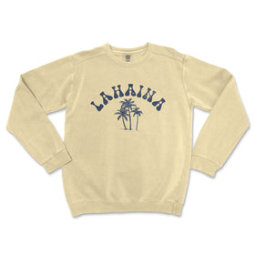 a cream sweatshirt with a palm tree on it