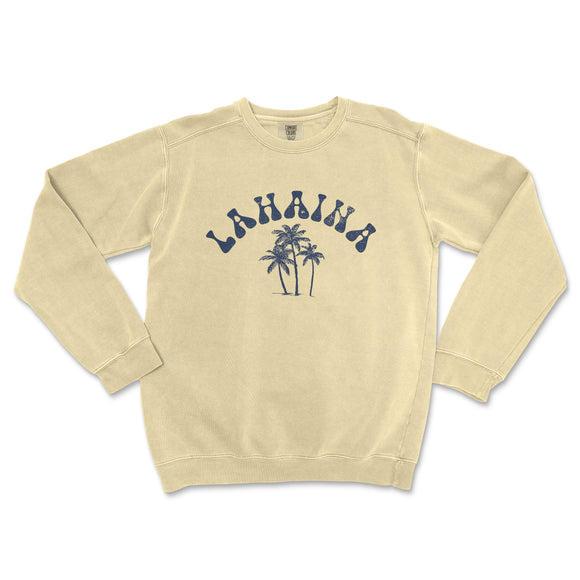 a cream sweatshirt with a palm tree on it