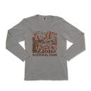 a gray long sleeve shirt with a picture of the national park