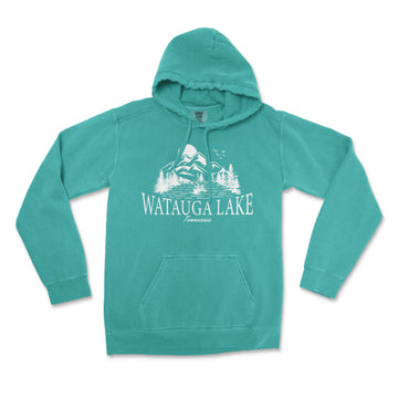 a teal sweatshirt with the words wattauga lake on it
