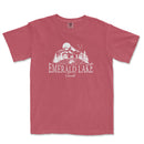 a red t - shirt with the words emerald lake printed on it