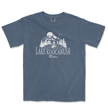 a blue shirt with the words lake roccanusa on it