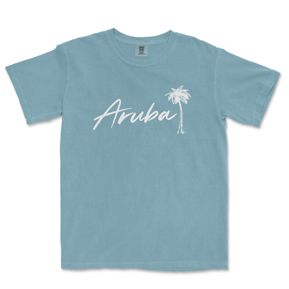a blue t - shirt with the word aruba written in white