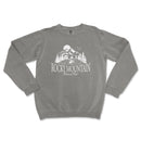 a grey sweatshirt with the rocky mountain logo on it