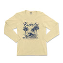 a women's long sleeve shirt with a picture of a surfer on the beach