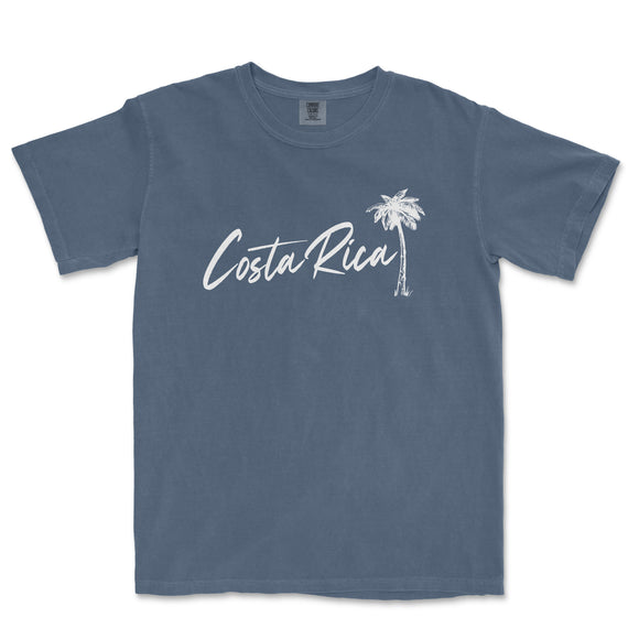 a blue t - shirt with the word costa rica written in white