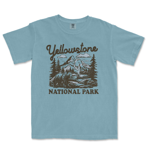 a light blue yellowstone national park t - shirt