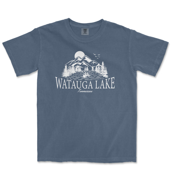 a blue t - shirt with the words watauga lake on it