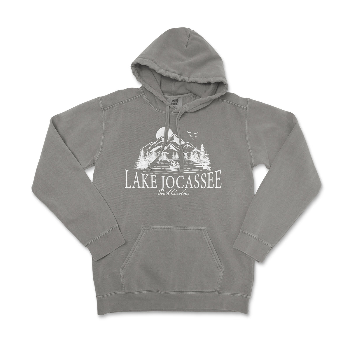 a gray sweatshirt with the lake tocassee logo on it