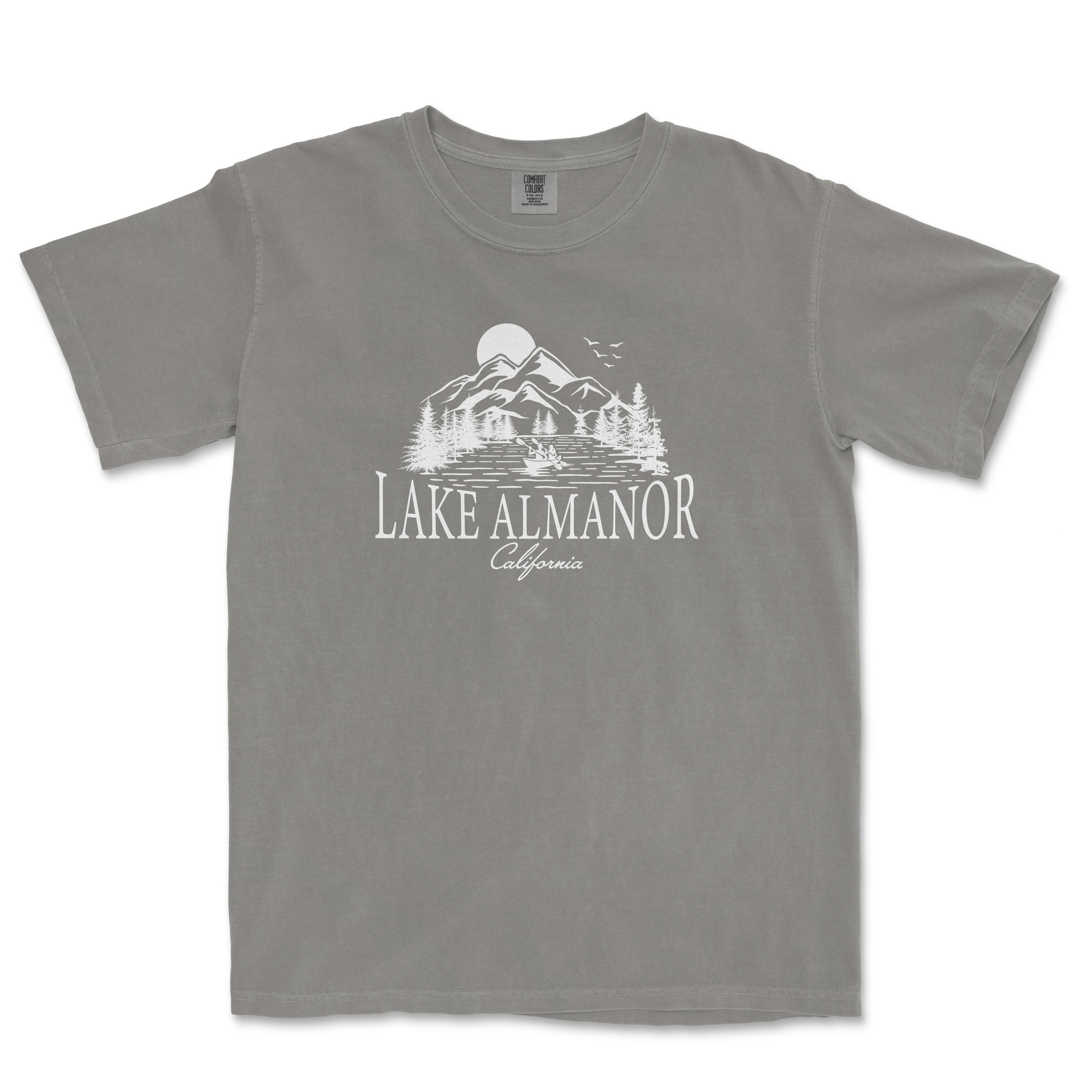 a gray shirt with the words lake almaor on it