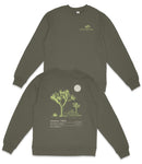 a grey sweatshirt with a graphic design on the back, depicting a tree and a moon.