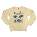 a sweatshirt with a surfboard and palm trees on it