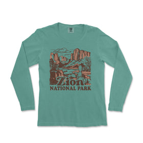 a women's long - sleeved shirt with a picture of the national park