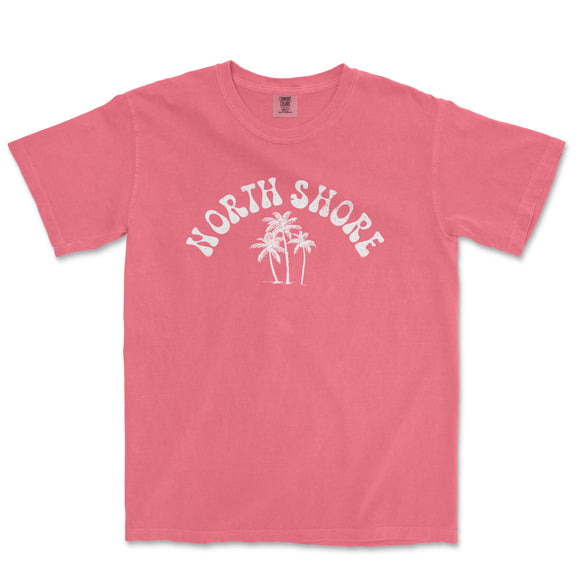 a pink shirt with the words north shore on it