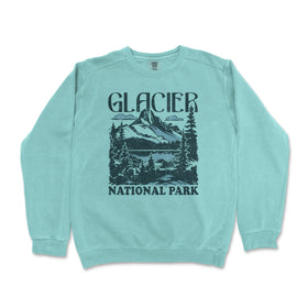 a blue sweatshirt with the words glacier national park printed on it