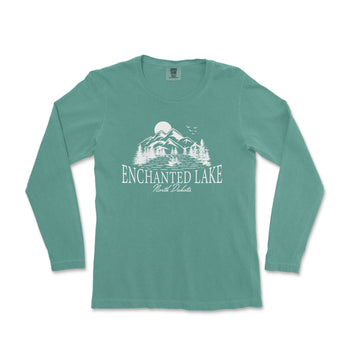 a women's long sleeve shirt with the words enchanned lake on it