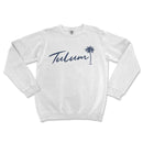 a white sweatshirt with a palm tree on it