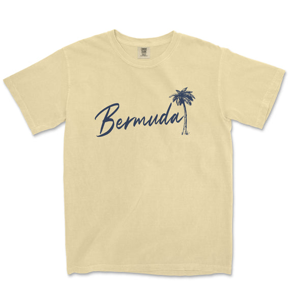 a t - shirt with a palm tree in the background
