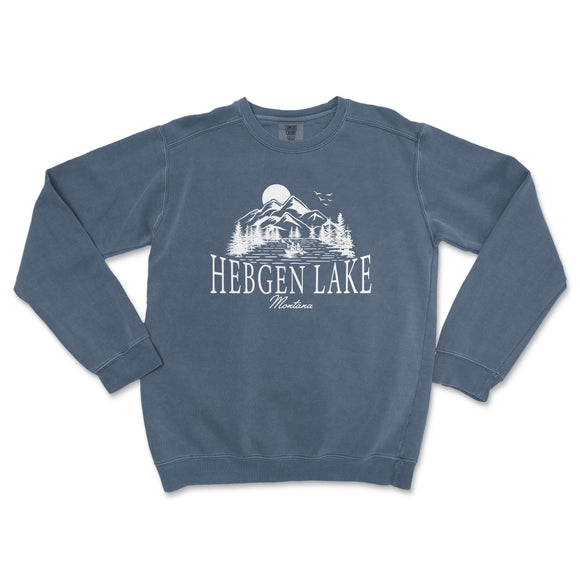 a blue sweatshirt with the words hebben lake on it