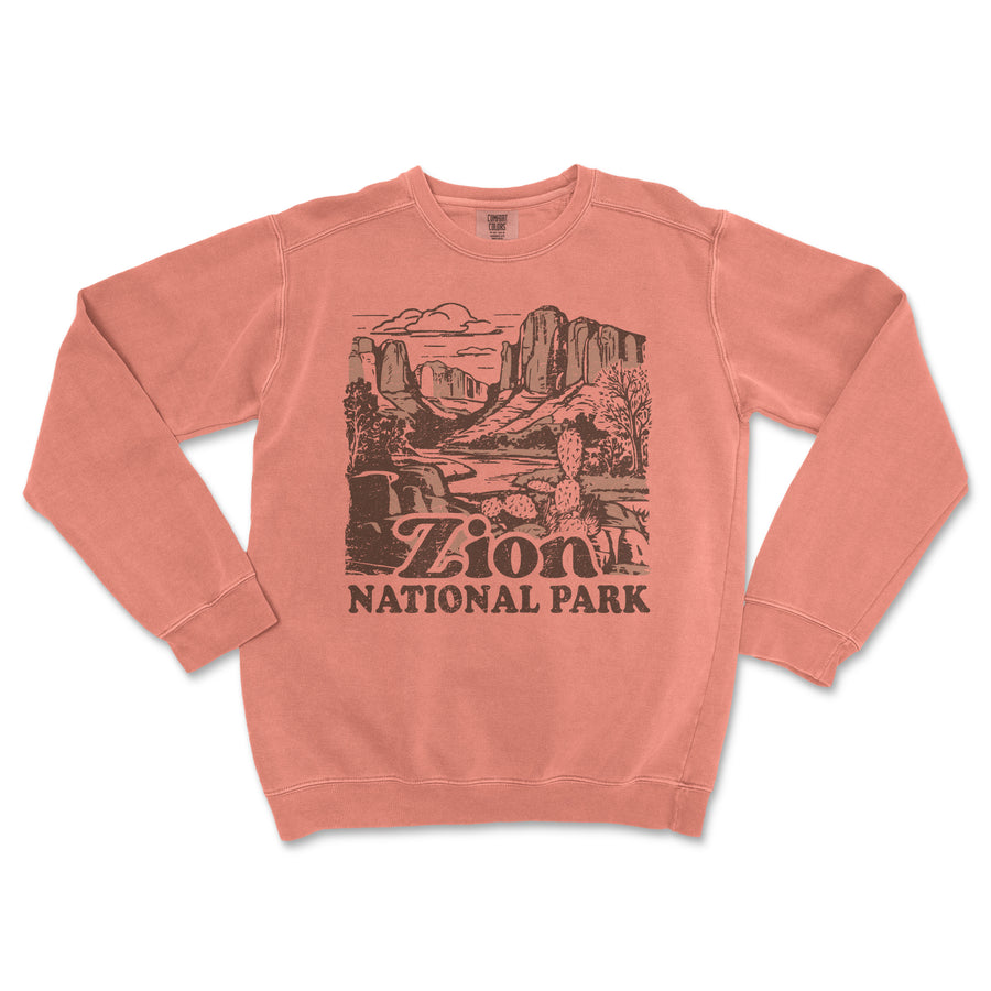 Zion National Park Comfort Colors Crewneck Sweatshirt Distressed Design