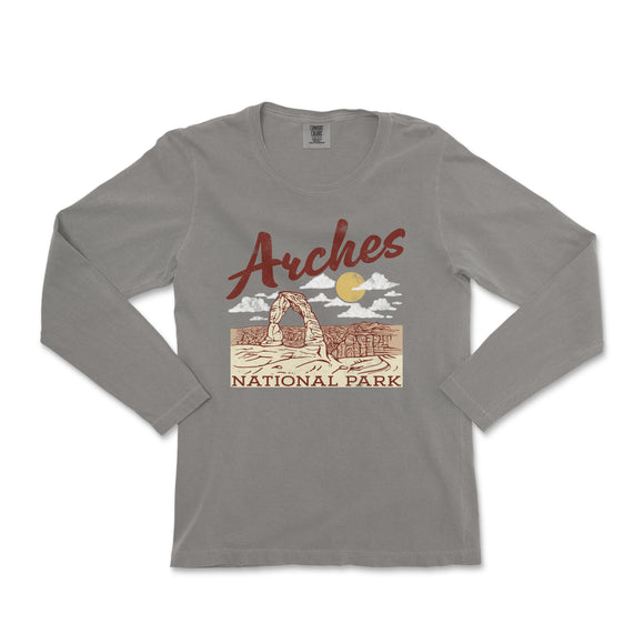a women's long sleeve shirt with the words arches national park on it