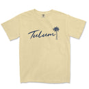 a yellow t - shirt with a palm tree on it
