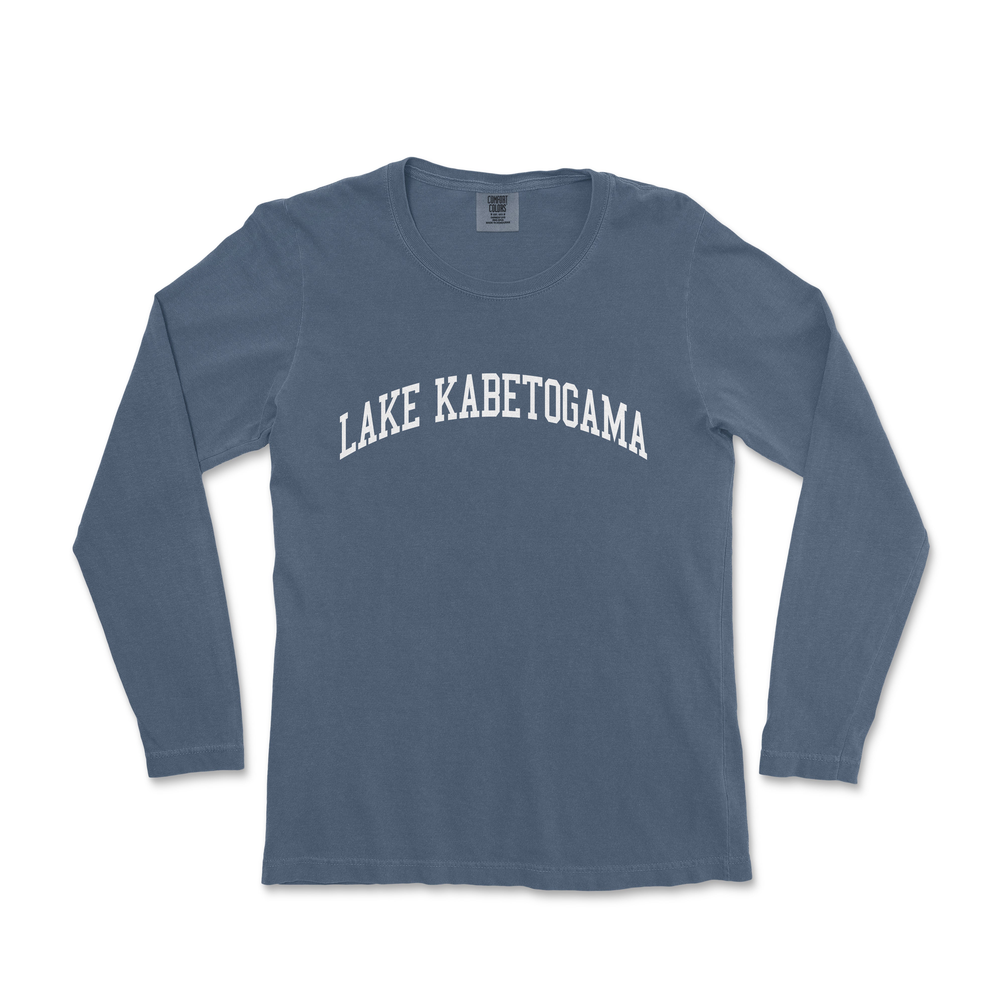 a blue long sleeve shirt with the words lake kaetoogama on it