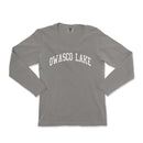a women's long sleeve shirt with the words, owaco lake in white