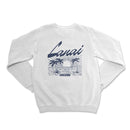 a white sweatshirt with a sunset and palm trees on it