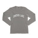 a grey long sleeve shirt with the words conseus lake on it