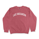 a red sweatshirt with the words lake nockamion printed on it