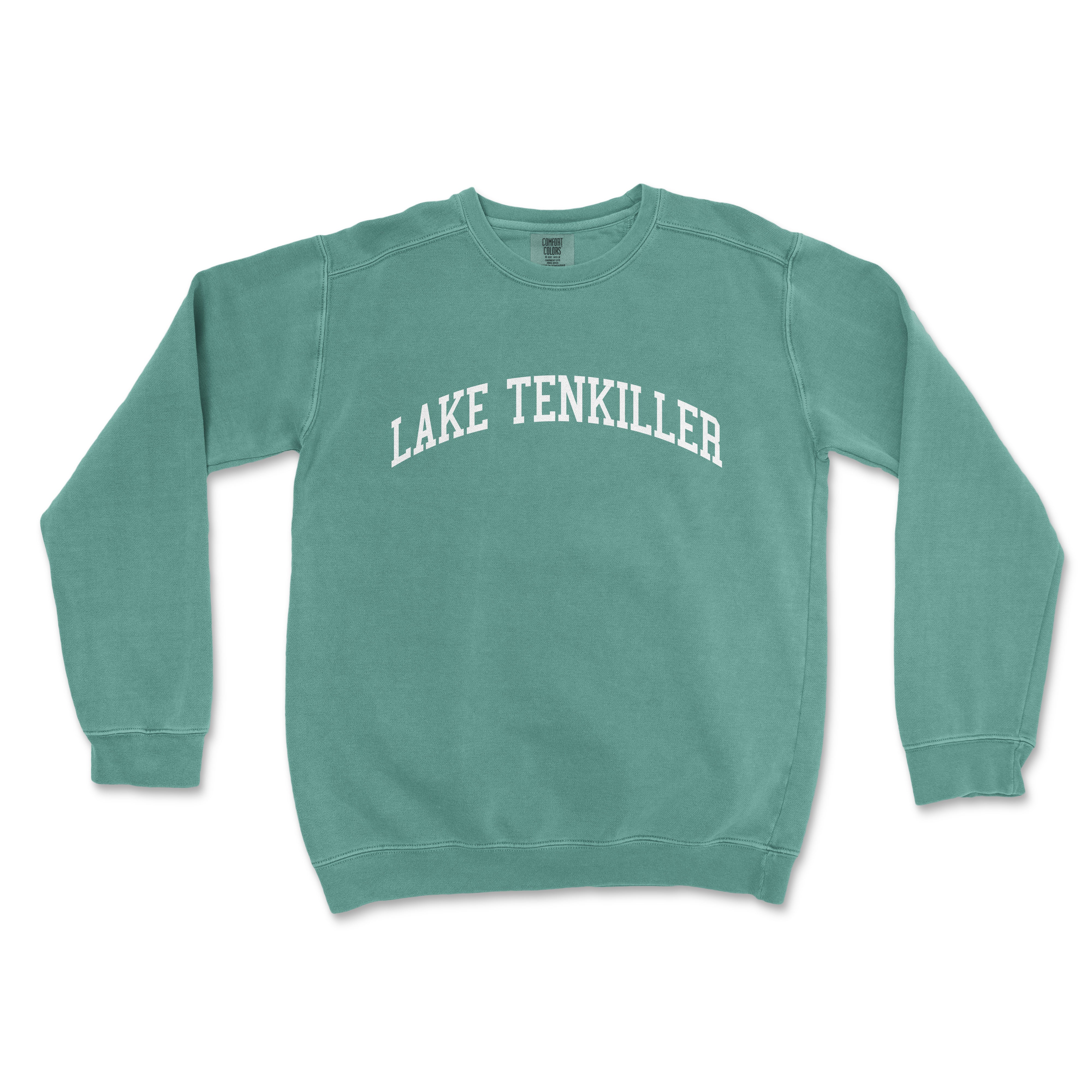 a green sweatshirt with the word lake tenkiller printed on it