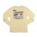 a women's long sleeve shirt with a graphic of a sunset and palm trees