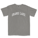 a gray t - shirt with the words grand lake on it