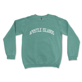 a green sweatshirt with a white logo on it