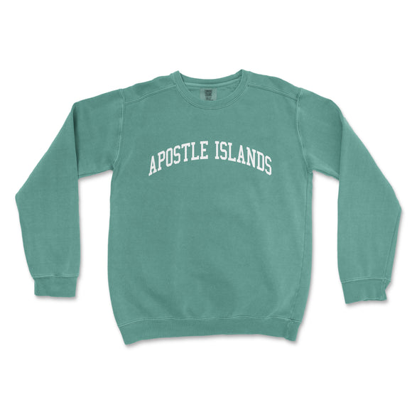 a green sweatshirt with a white logo on it