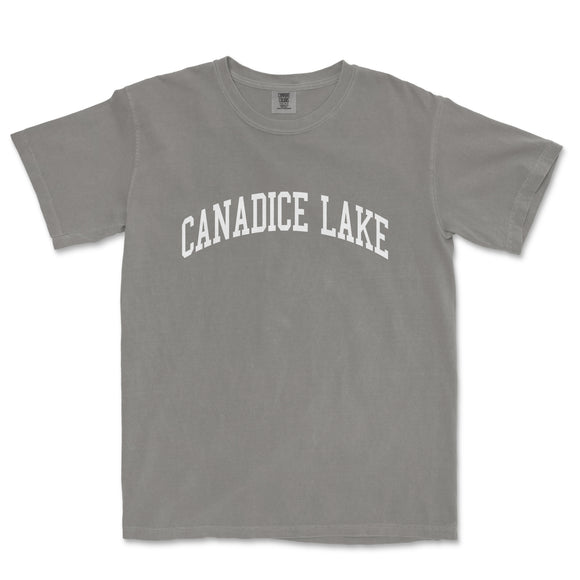 a gray t - shirt with the words, canadiice lake on it