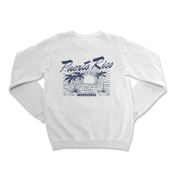 a white sweatshirt with a palm tree on it